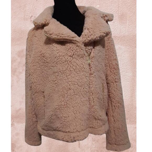 NEW Pink Teddy Jacket Coat Size Large Biker Moto Furry Sherpa by SILVER JEANS - Picture 3 of 12